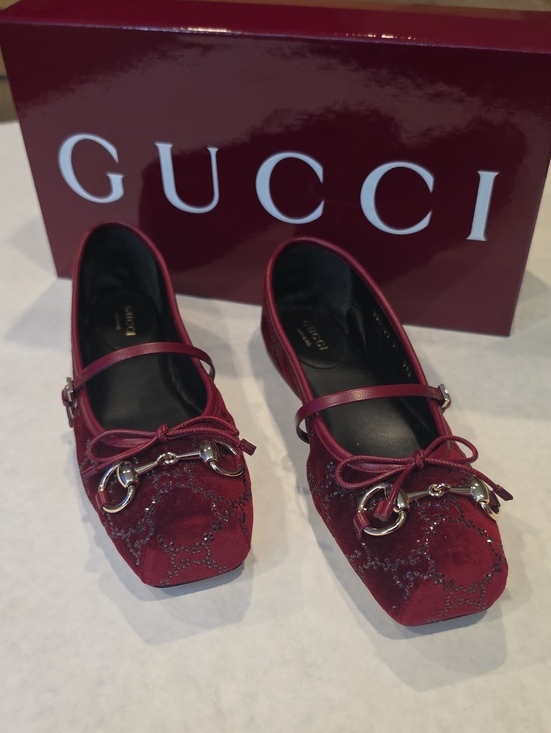 Gucci Shoes - Gucci Burgundy Velvet Horsebit Mary Jane Flats
